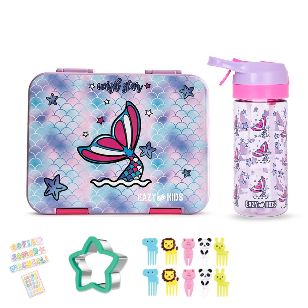 Eazy Kids - Tritan Lunch Box And Water Bottle With Accessory Set - Mermaid