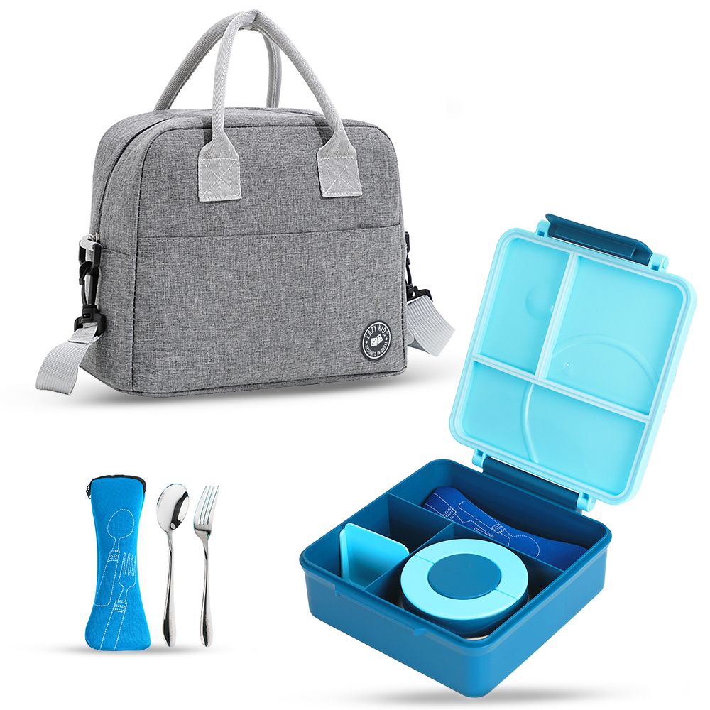 Eazy Kids - Jumbo Lunch Box With Lunch Bag And Cutlery Set - Blue