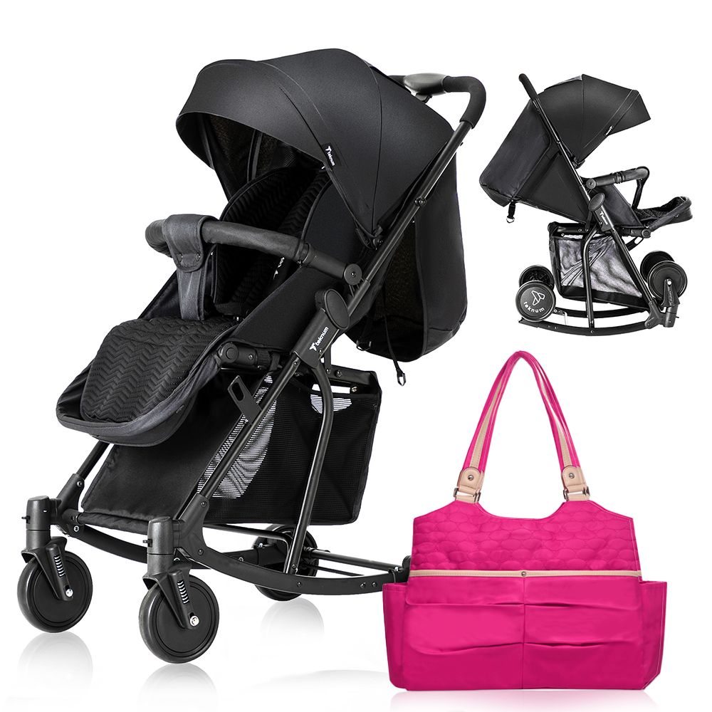 Teknum - Stroller With Rocker And Pink Diaper Tote Bag - Black