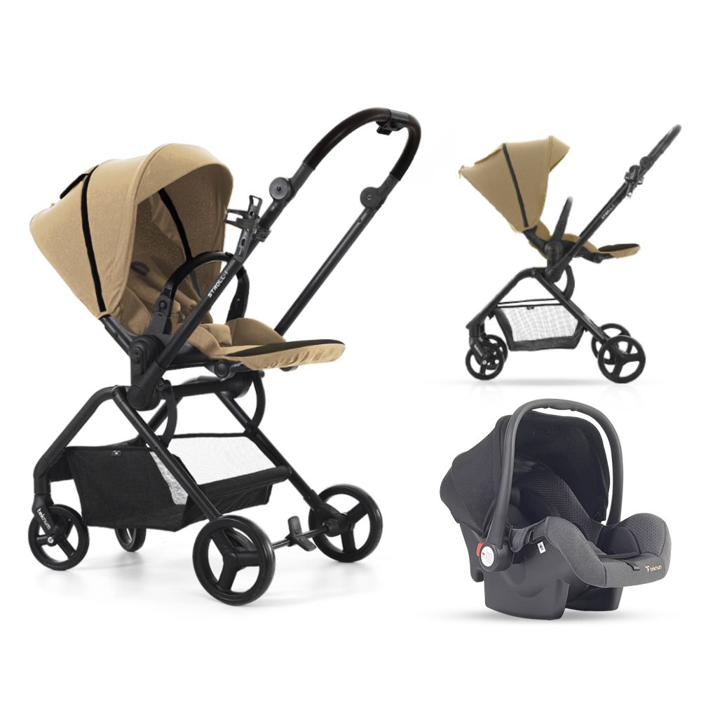 Teknum - Stroll 1 Travel Stroller And Compacto Baby Car Seat Set - Khaki - 2pcs