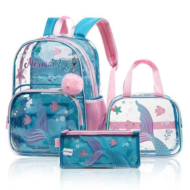 Eazy Kids - 17" School Bag Combo Mermaid - Set of 3  - Blue