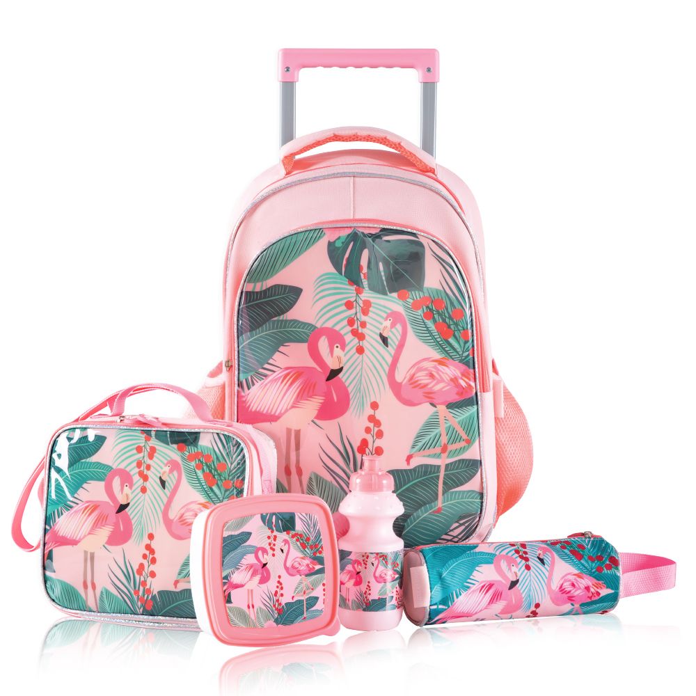 Eazy Kids - School Bag Combo - Tropical - 5pcs - 17-Inch - Pink