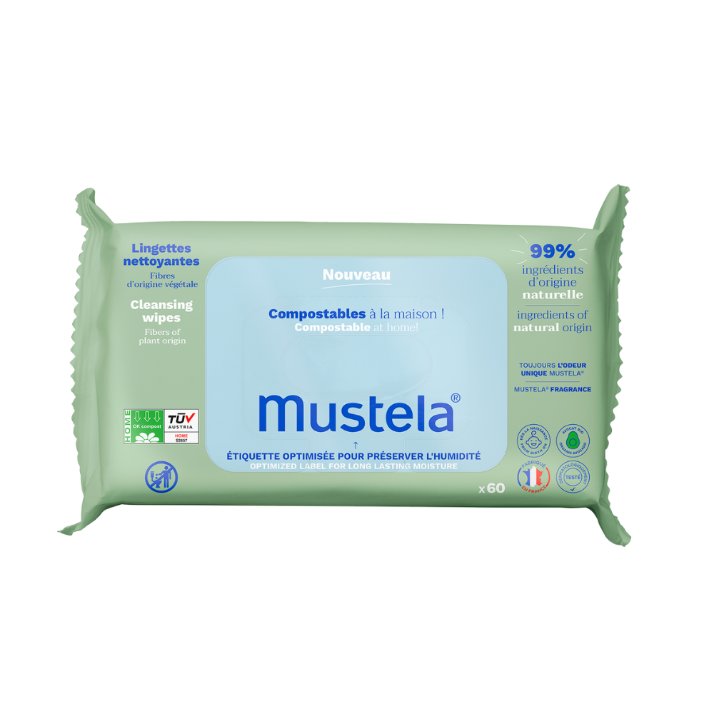 Mustela - Cleansing Water Wipes Compostable At Home - 60 Sheets