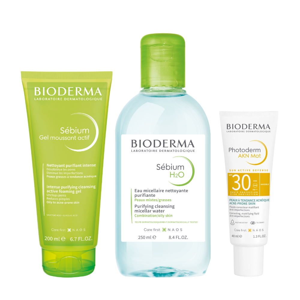 Bioderma - Dermatological Bundle For Oily To Combination Skin - 3 Pcs