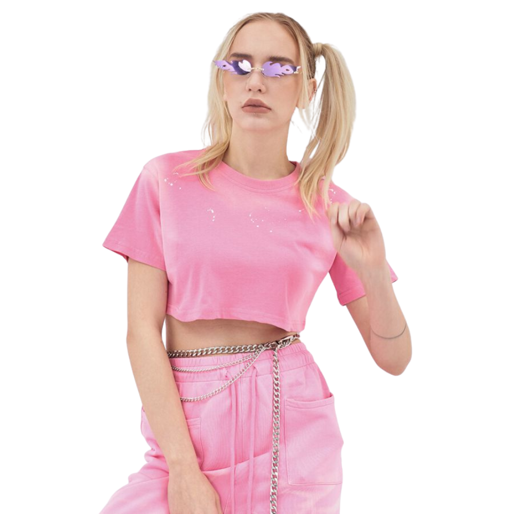 Mei Stylish - Women's Crew Neck Cropped Top - Pink