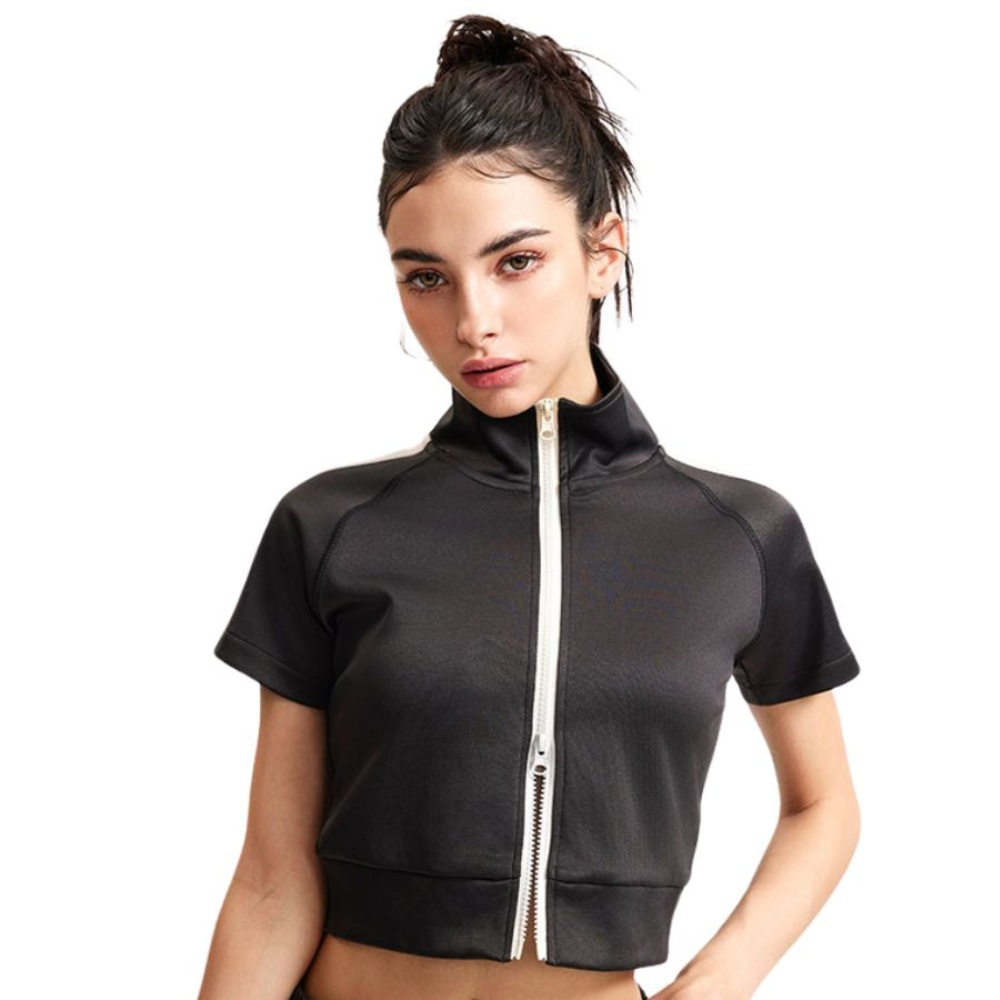 Mei Stylish - Women's Crew Neck Cropped Top - Black