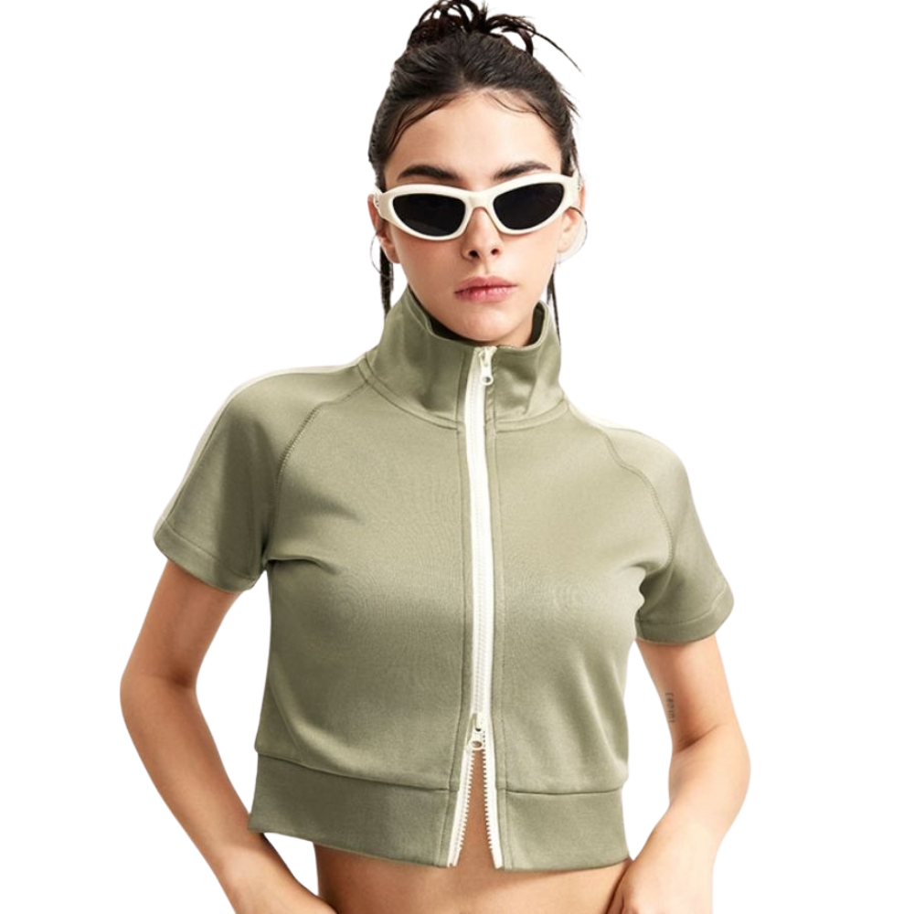 Mei Stylish - Women's Crew Neck Cropped Top - Olive Green