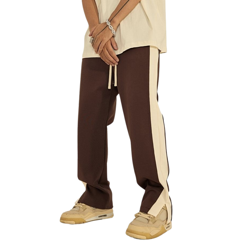 Mei Stylish - Women's Baggy Long Track Pant - Brown/Off White