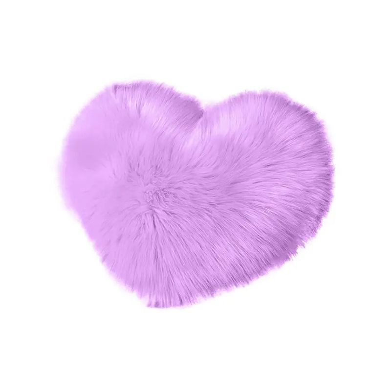 Mei Stylish - Rabbit Fur Double Side Plush Throw Pillow - Heart - Purple