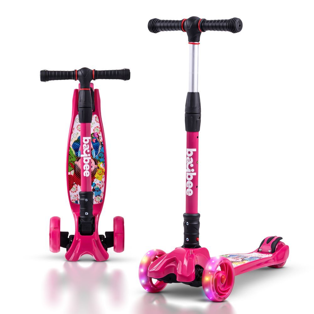 Baybee - Flash Foldable LED Kids Scooter - Dark Pink