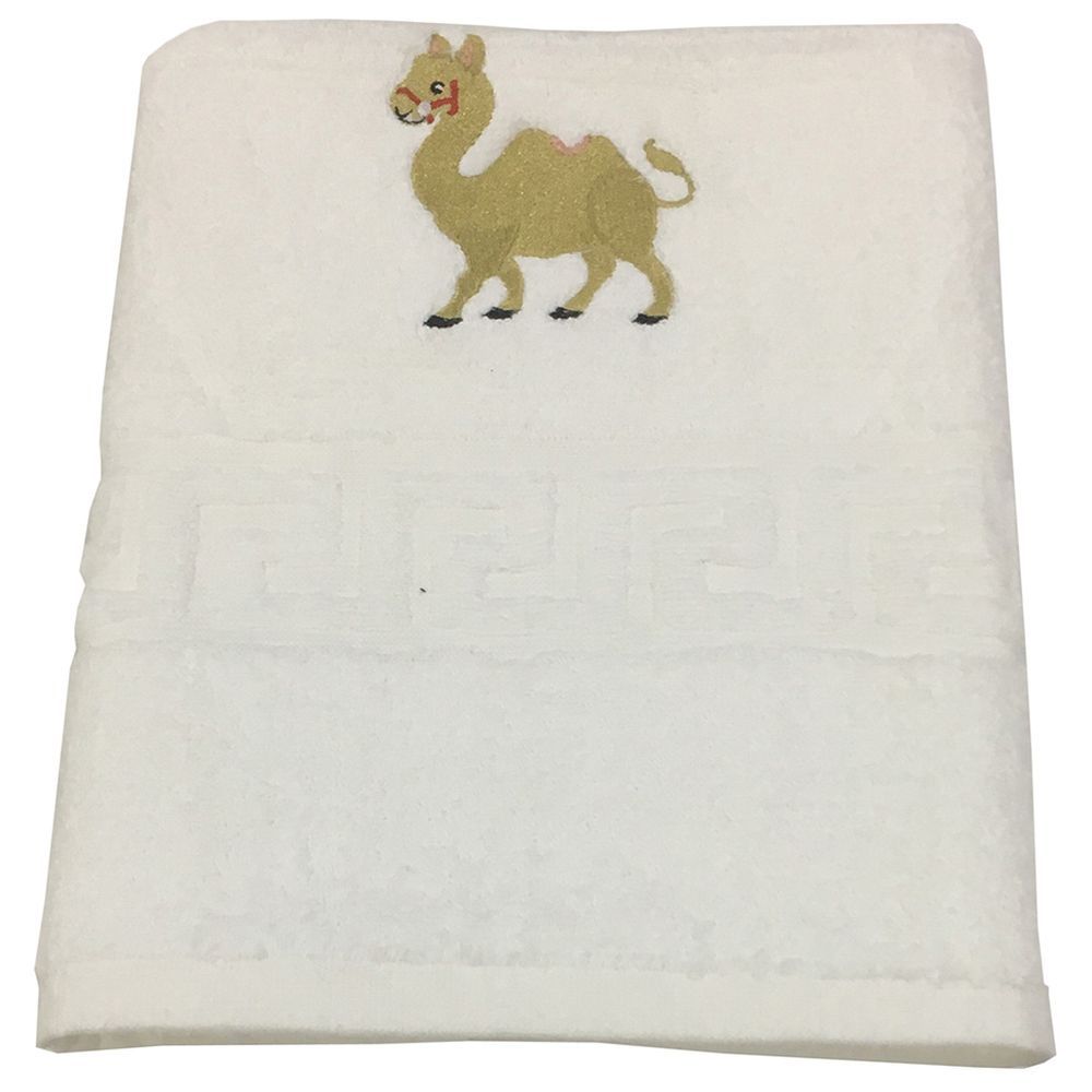 Byft - Camel Embroidered Premium Hand Towel - White