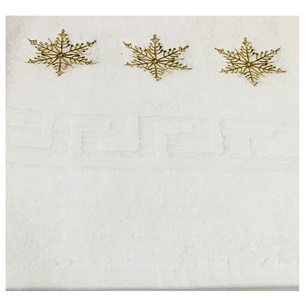 Byft - Vintage Snowflake Embroidered Hand Towel - White