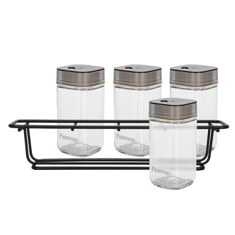 Fissman - Condiment Glass With Rack Set - Clear - 5pcs