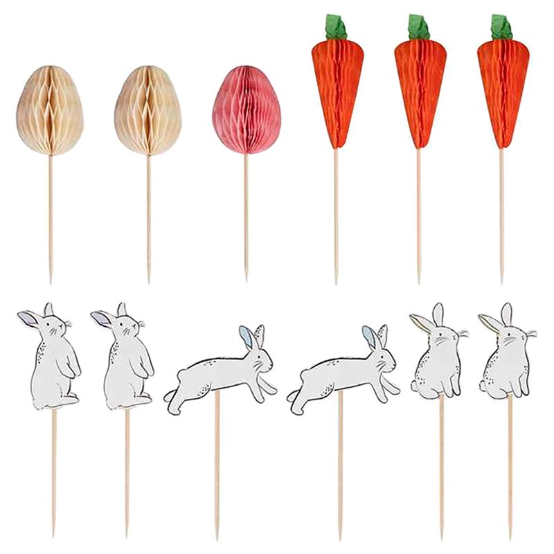 Ginger Ray - Easter Bunny, Carrot & Egg Cupcake Toppers - 12pcs