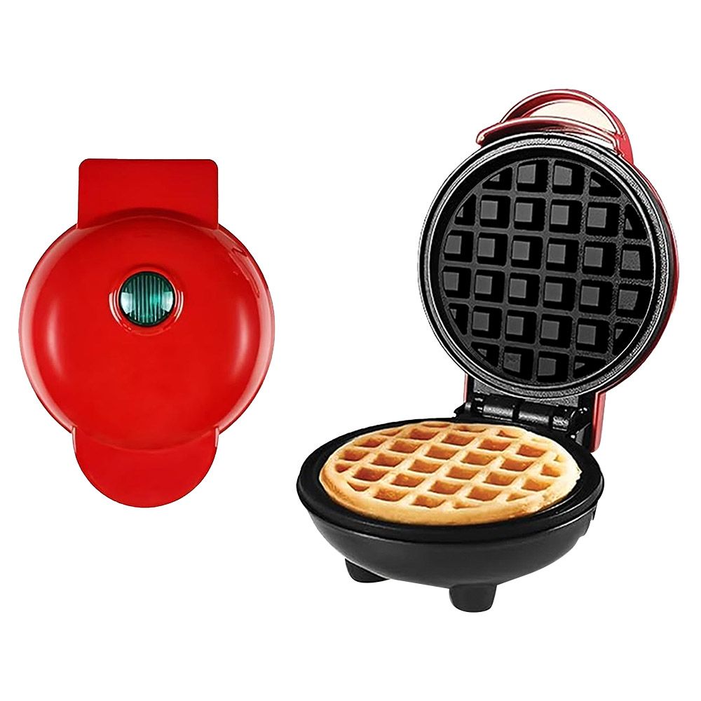 Jinou - Mini Waffle Maker - Red - 4-Inch - 350 W