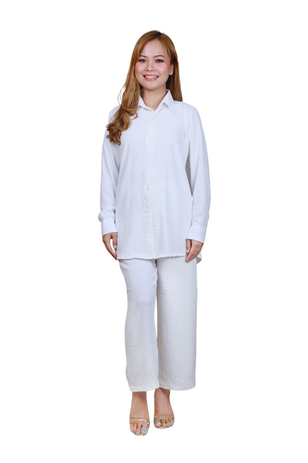 Veronica - Elegant Comfortable 2-Piece Full Sleeves Co-Ord Set - White