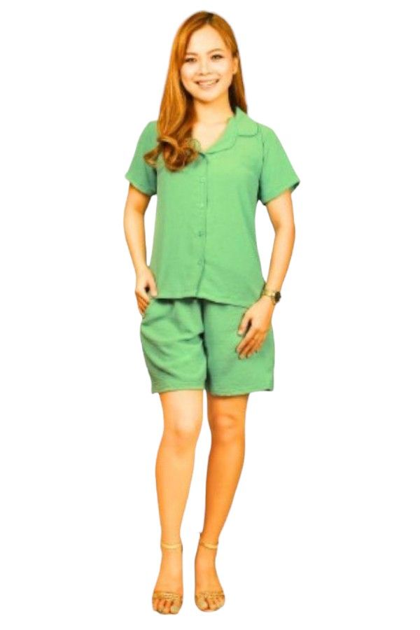 Veronica - Women's Comfortable Shirt And Shorts Co-ord Set - Green