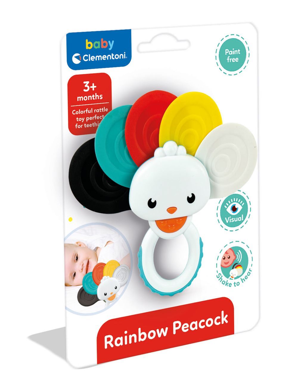 Clementoni - Baby Interactive Peacock Rattle Teether