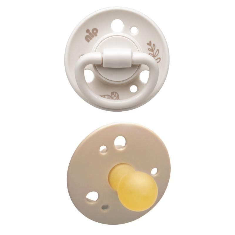 Nip - Cherry Round Latex Eco-Friendly Soother- 2pc - Brown/Beige 0M+