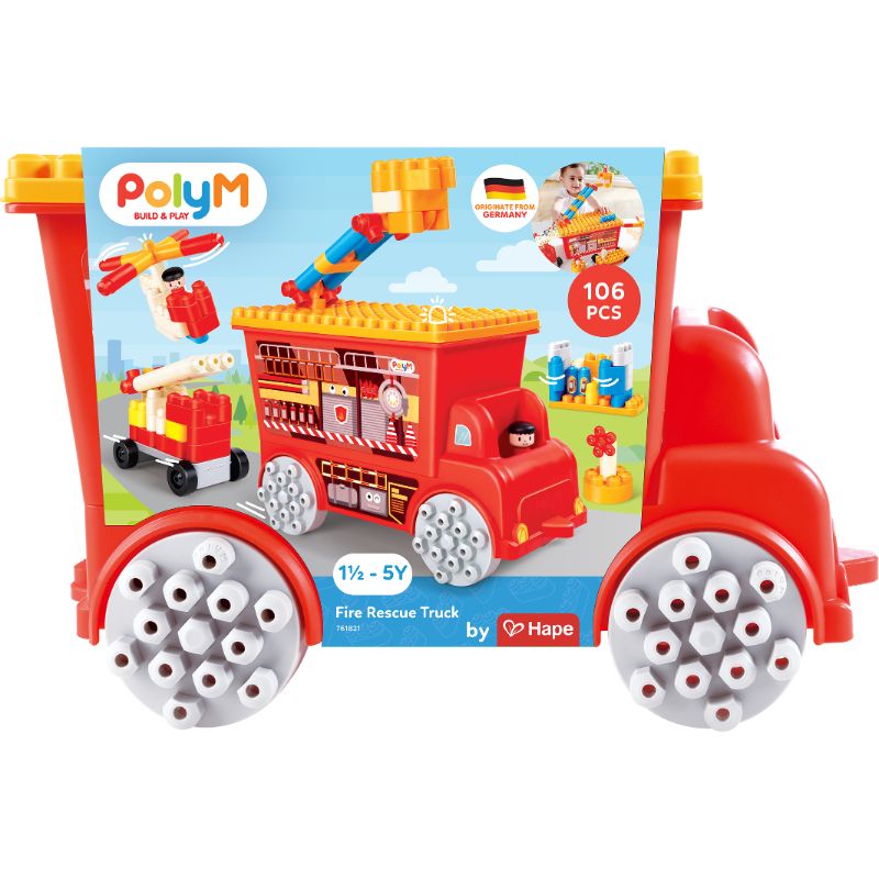 Poly M - Fire Rescue Truck Building Construction Playset - 106pcs