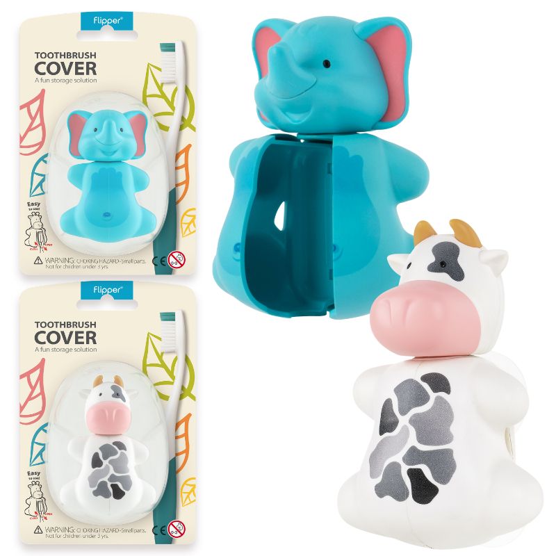 Flipper - Toothbrush Cover Bundle - Fun Animal Series - Cow & Elephant