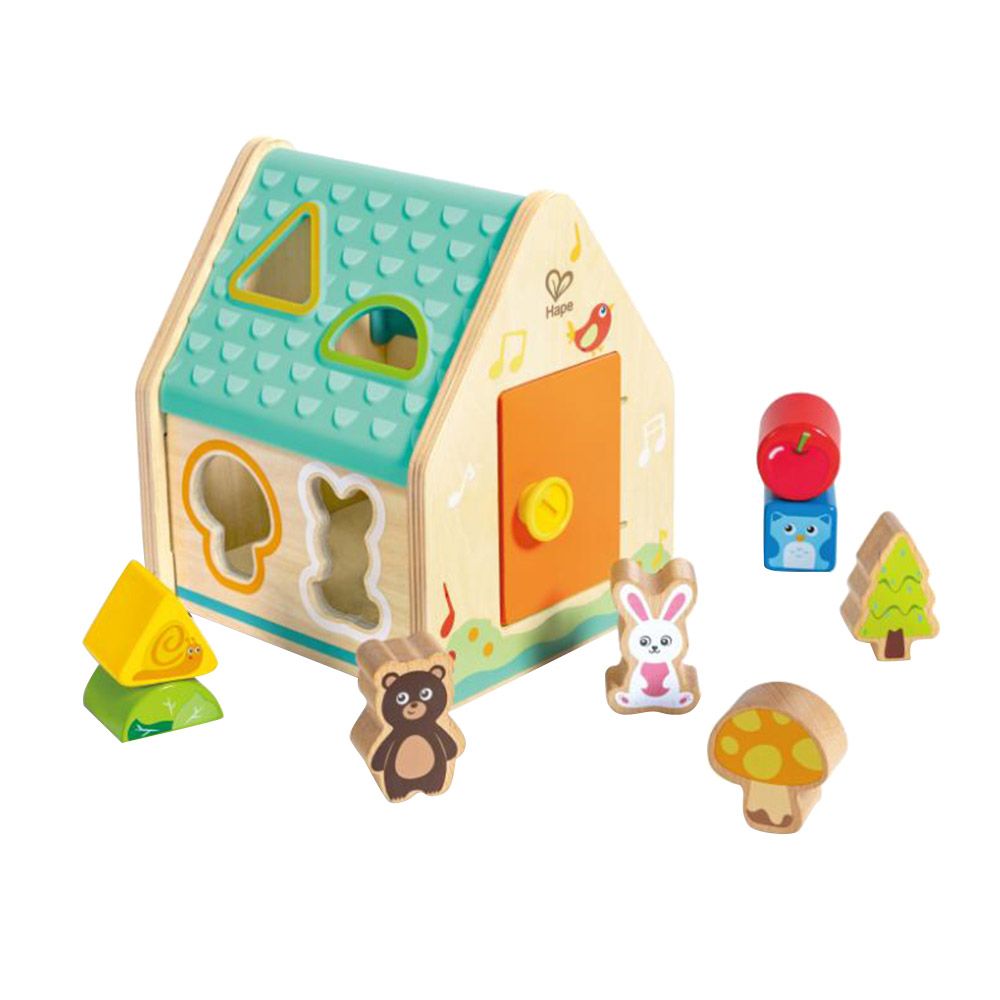 Hape - Wooden Critter Animal House Shape Sorter Toy - 9pcs