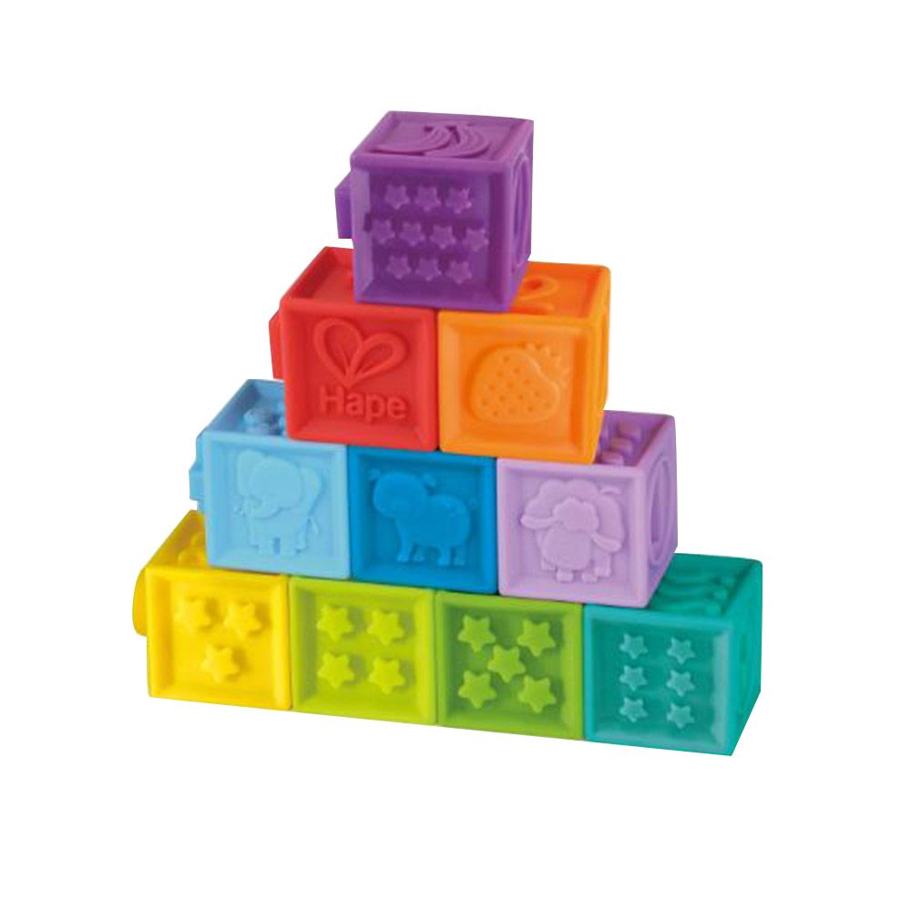 Hape - Squeeze Me Blocks Soft Silicone Stacking Toy - 10pcs