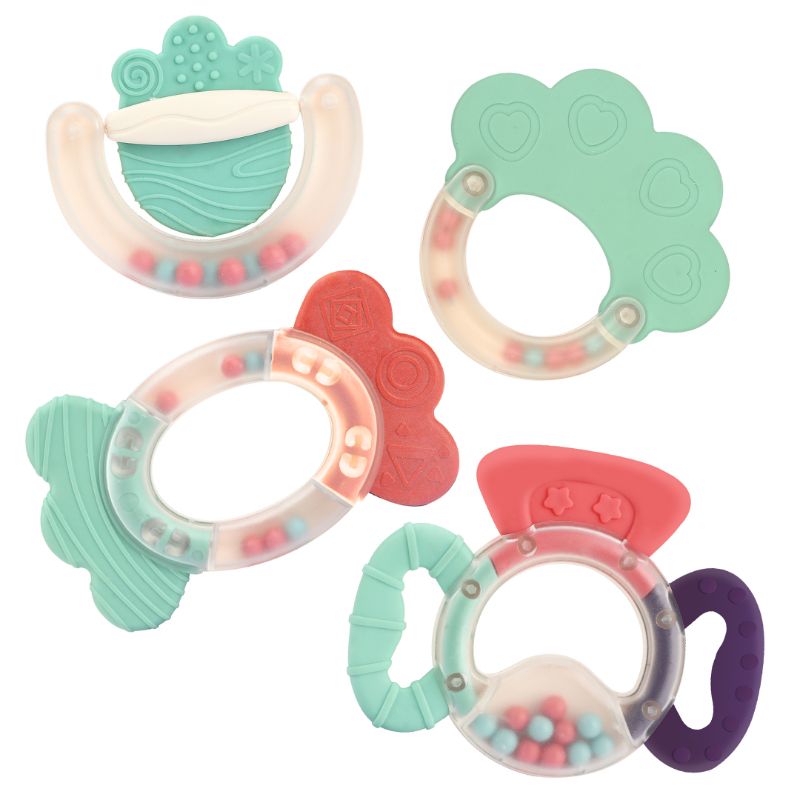 Eurekakids - Silicone Baby Teether And Rattle Set - 4pcs