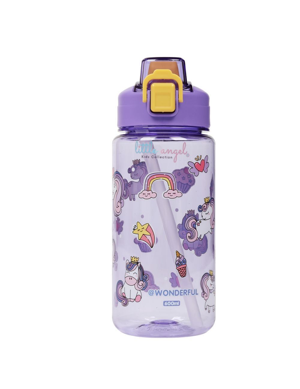 Little Angel - Kids' Water Bottle With Straw - Purple - 600 ml