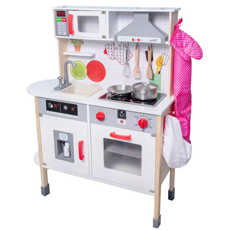 Little Angel - Kids Kitchen Wooden Pretend Playset - White/Grey