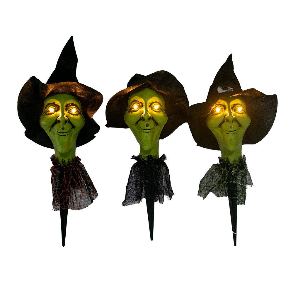 Mad Toys - Halloween Decoration - Spooky Witch Pathway Lights Marker W/ Stakes - 3pcs