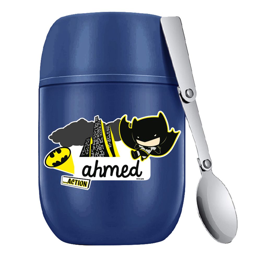 Essmak - Personalized Batman 2 Food Thermos With Spoon - Blue - 475 ml