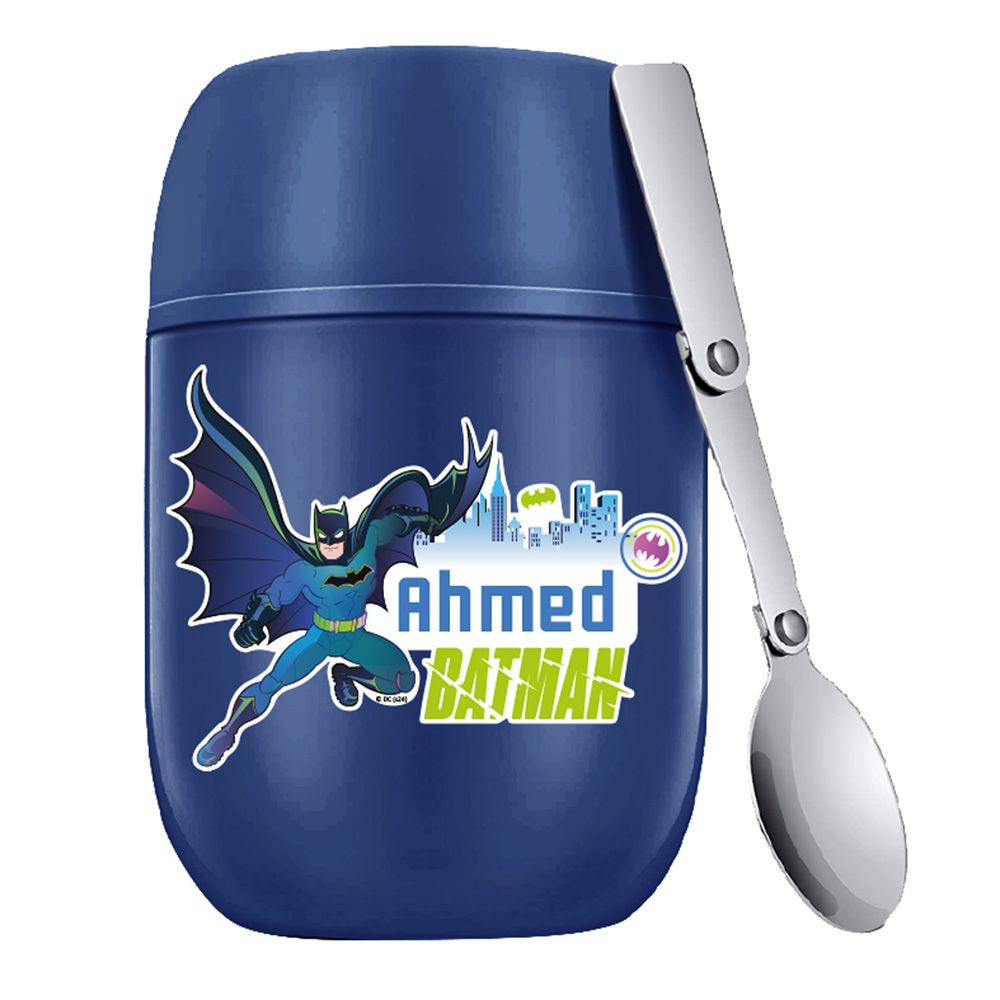 Essmak - Personalized Batman 4 Food Thermos With Spoon - Blue - 475 ml