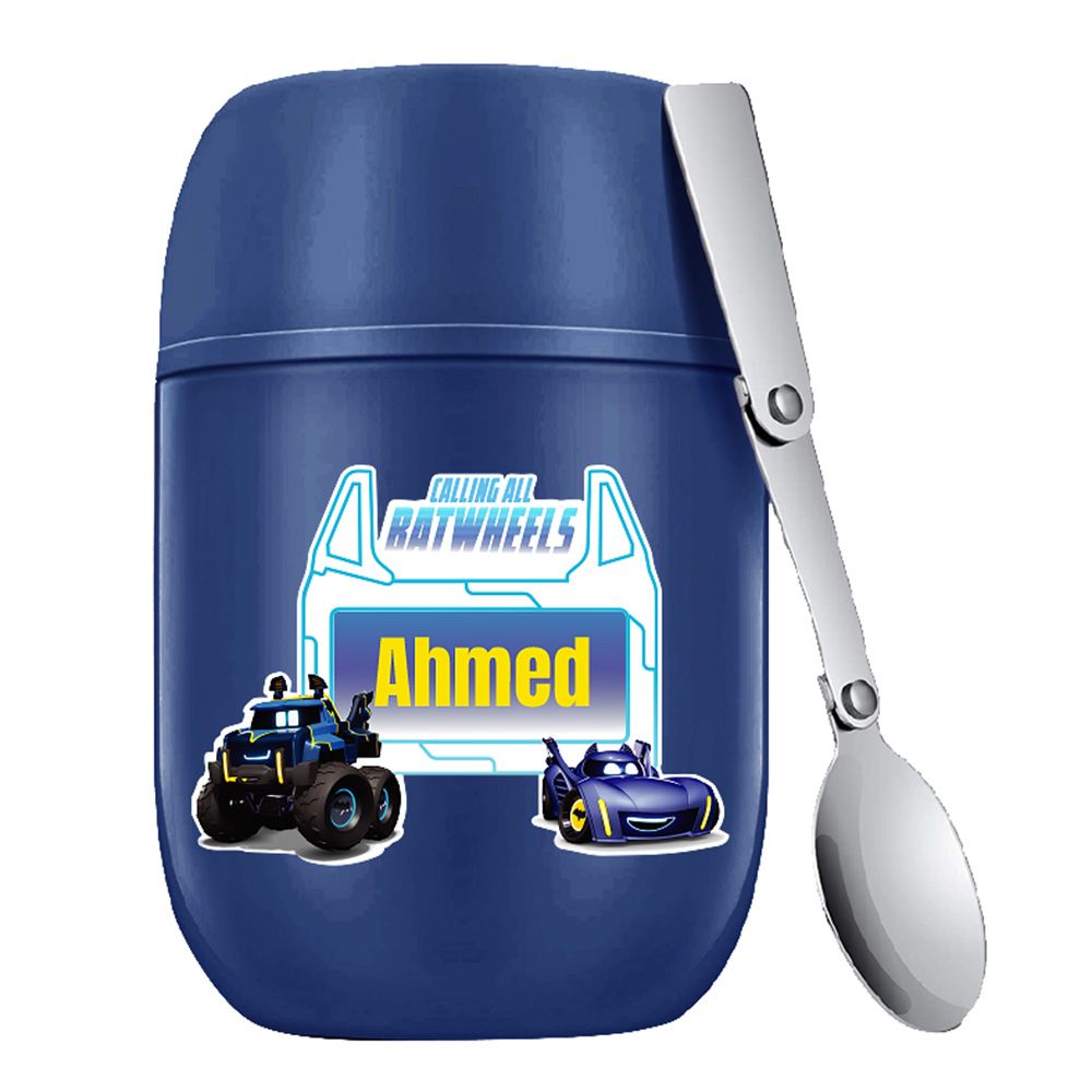 Essmak - Personalized Batwheels 1 Food Thermos With Spoon - Blue - 475 ml