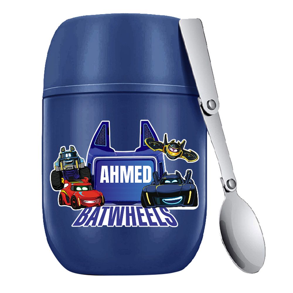 Essmak - Personalized Batwheels 3 Food Thermos With Spoon - Blue - 475 ml