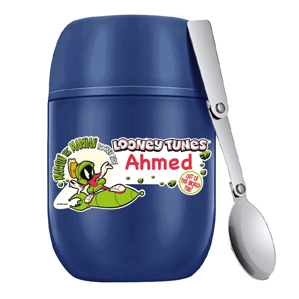 Essmak - Personalized Looney Tunes 2 Food Thermos With Spoon - Blue - 475 ml