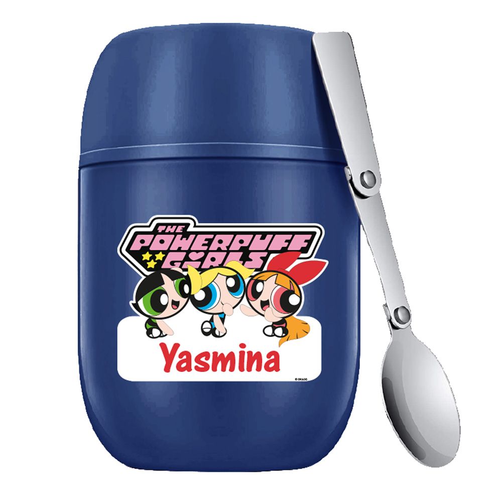 Essmak - Personalized Powerpuff Girls 1 Food Thermos With Spoon - Blue - 475 ml