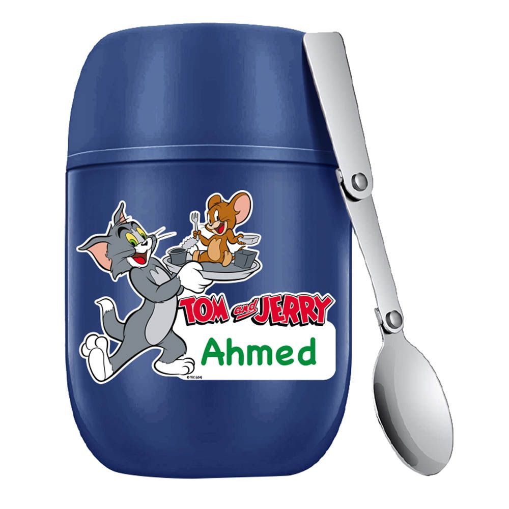 Essmak - Personalized Tom And Jerry 1 Food Thermos With Spoon - Blue - 475 ml