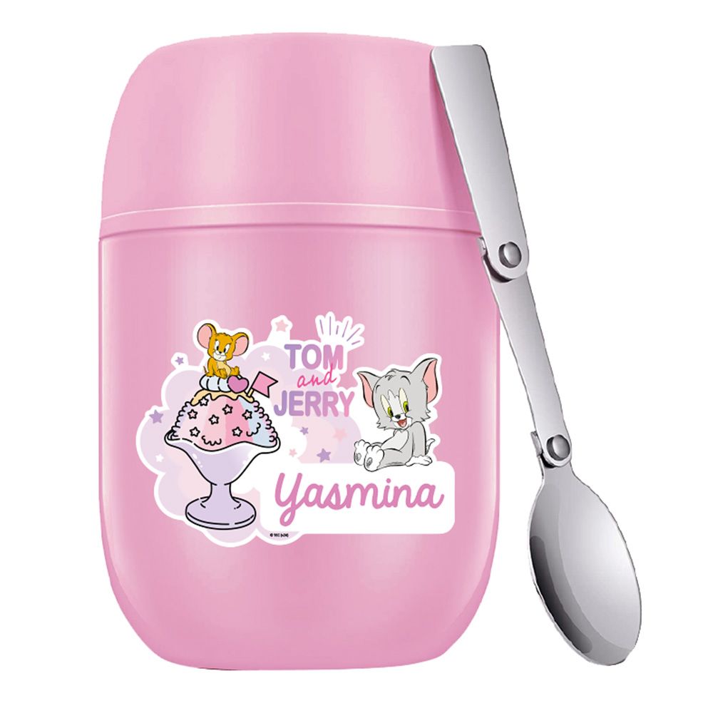 Essmak - Personalized Tom And Jerry 1 Food Thermos With Spoon - Pink - 475 ml