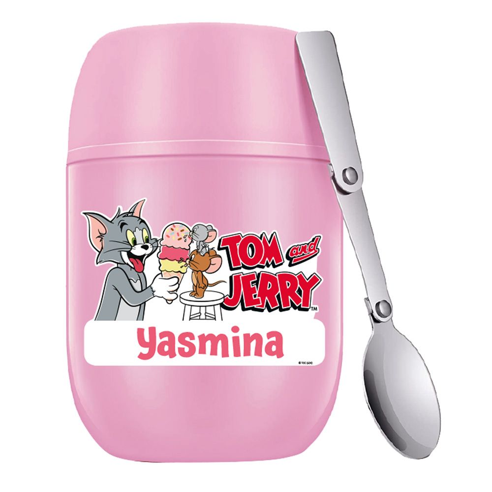 Essmak - Personalized Tom And Jerry 2 Food Thermos With Spoon - Pink - 475 ml