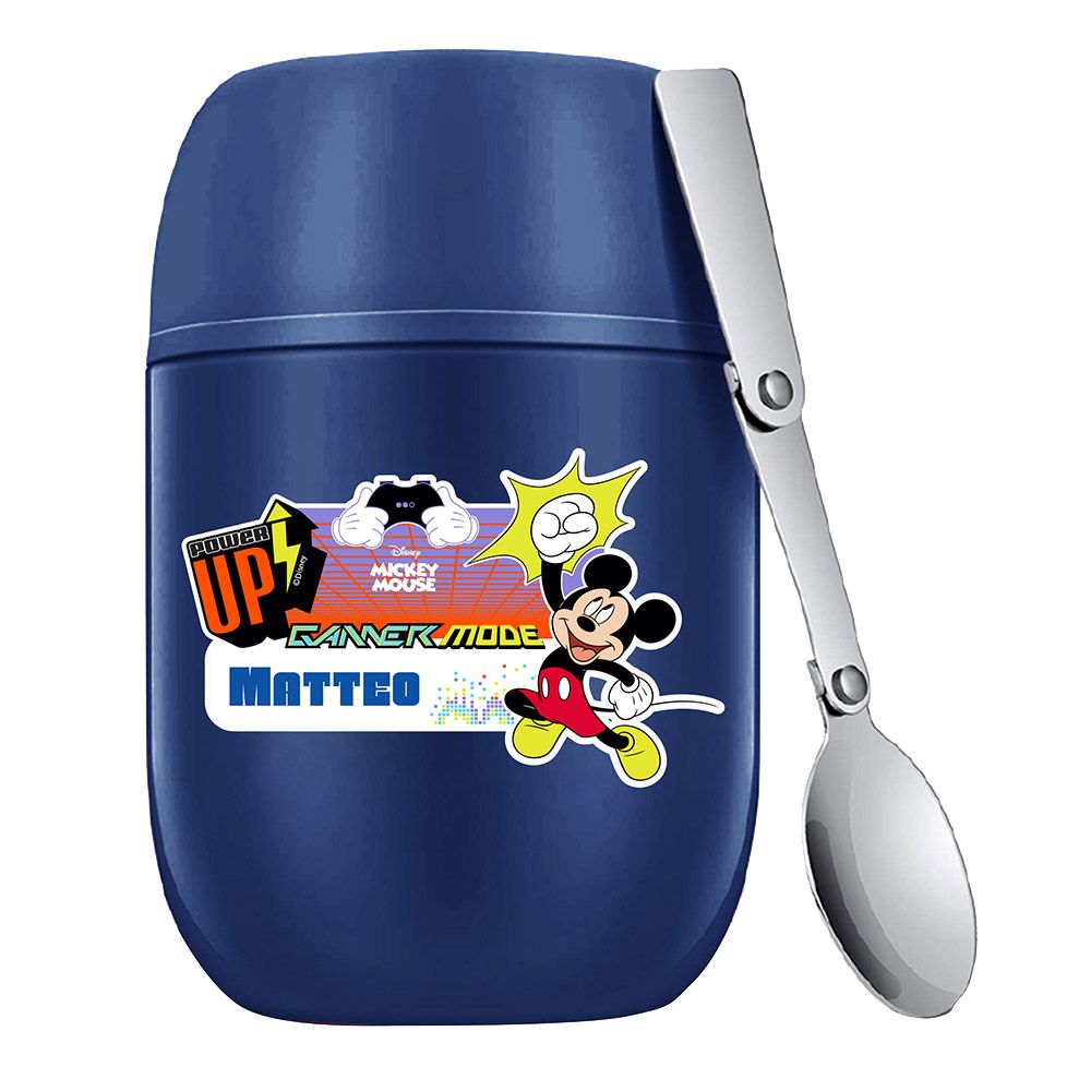 Essmak - Personalized Disney Mickey Food Thermos With Spoon - Blue - 475 ml