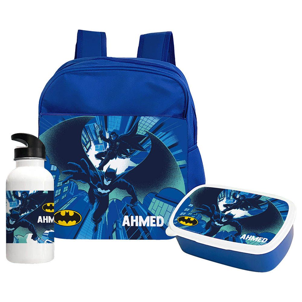 Essmak - Personalized Batman Bacpack Set For Kids - 3pcs - Blue - 12-Inch