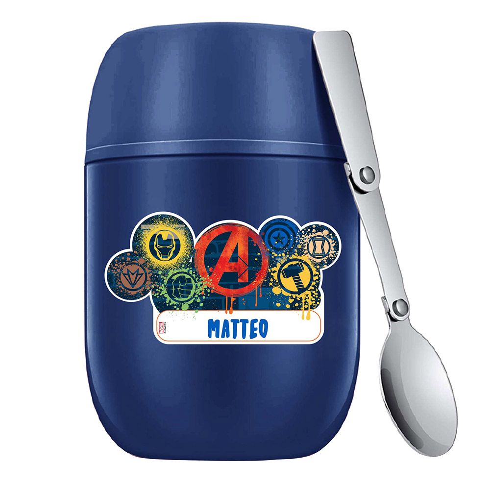 Essmak - Personalized Marvel 1 Food Thermos With Spoon - Blue - 475 ml