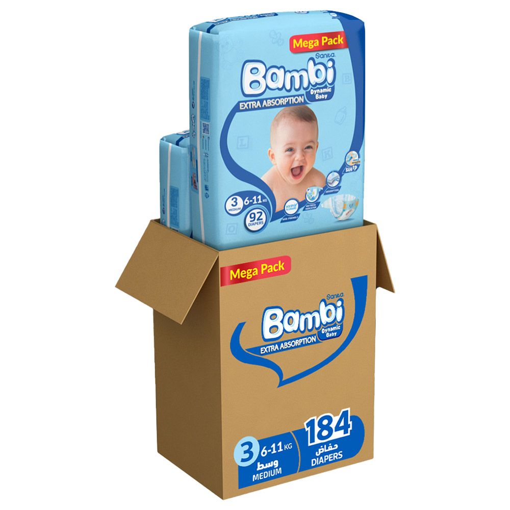 Sanita Bambi - Baby Diapers - Size 3 - 6-11kg - Medium - Pack of 184