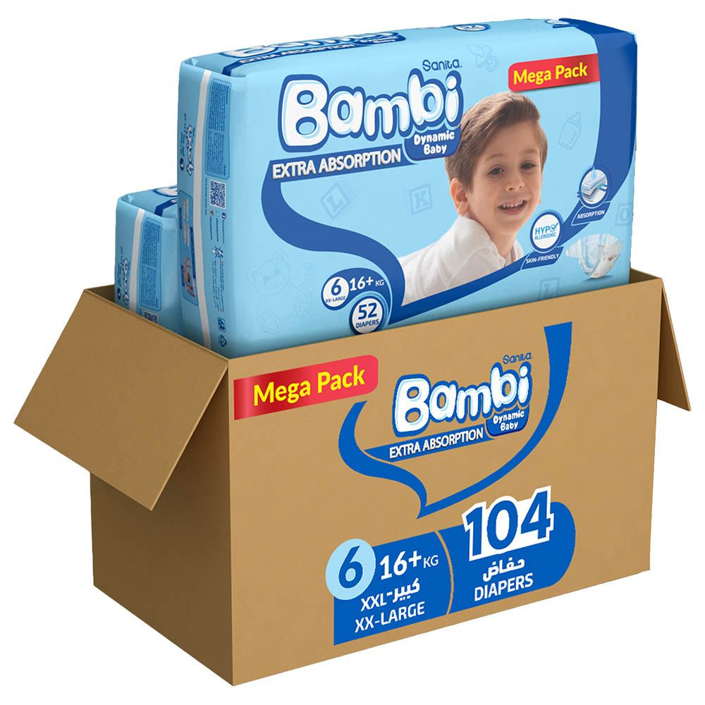 Sanita Bambi - Baby Diapers - Size 6 - 16+kg - XXL - Pack of 104