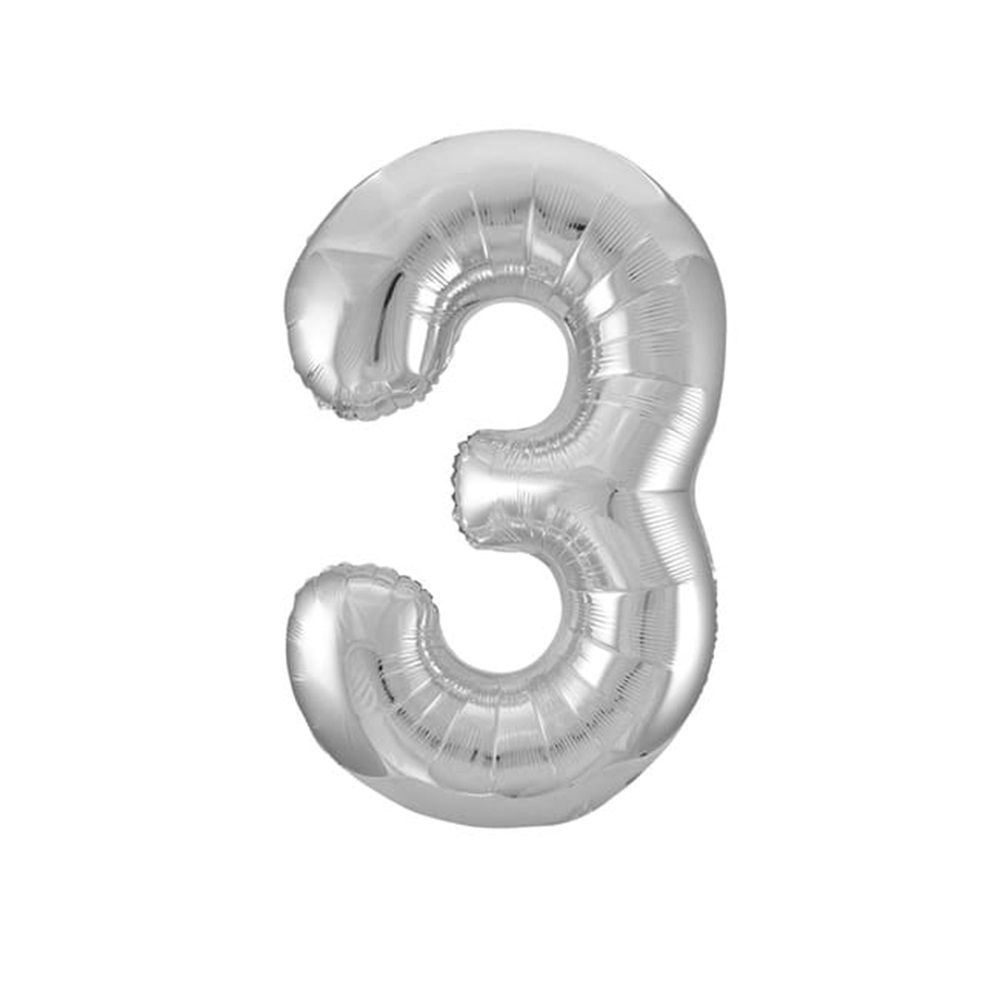 Unique - Number 3 Foil Balloon - Silver - 34-Inch