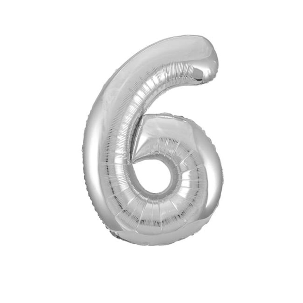 Unique - Number 6 Foil Balloon - Silver - 34-Inch