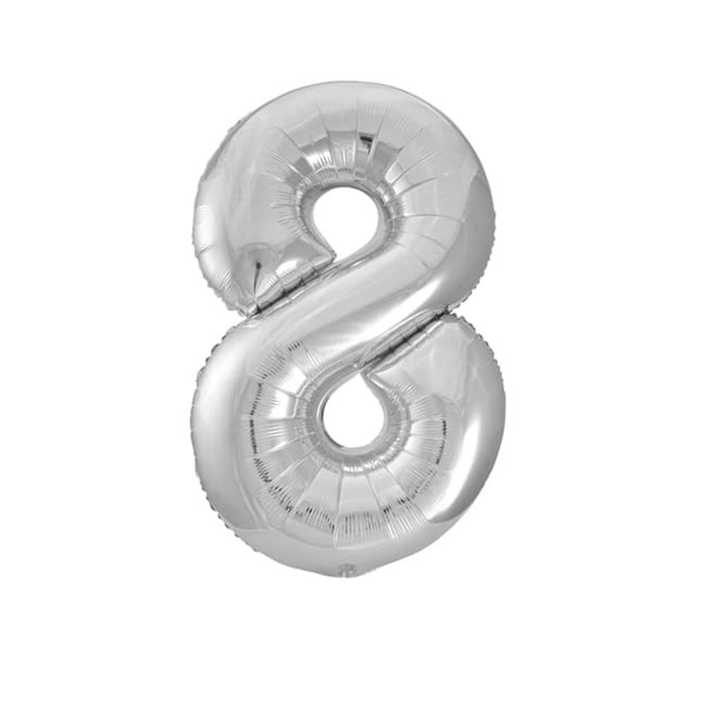 Unique - Number 8 Foil Balloon - Silver - 34-Inch