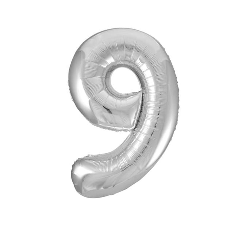 Unique - Number 9 Foil Balloon - Silver - 34-Inch