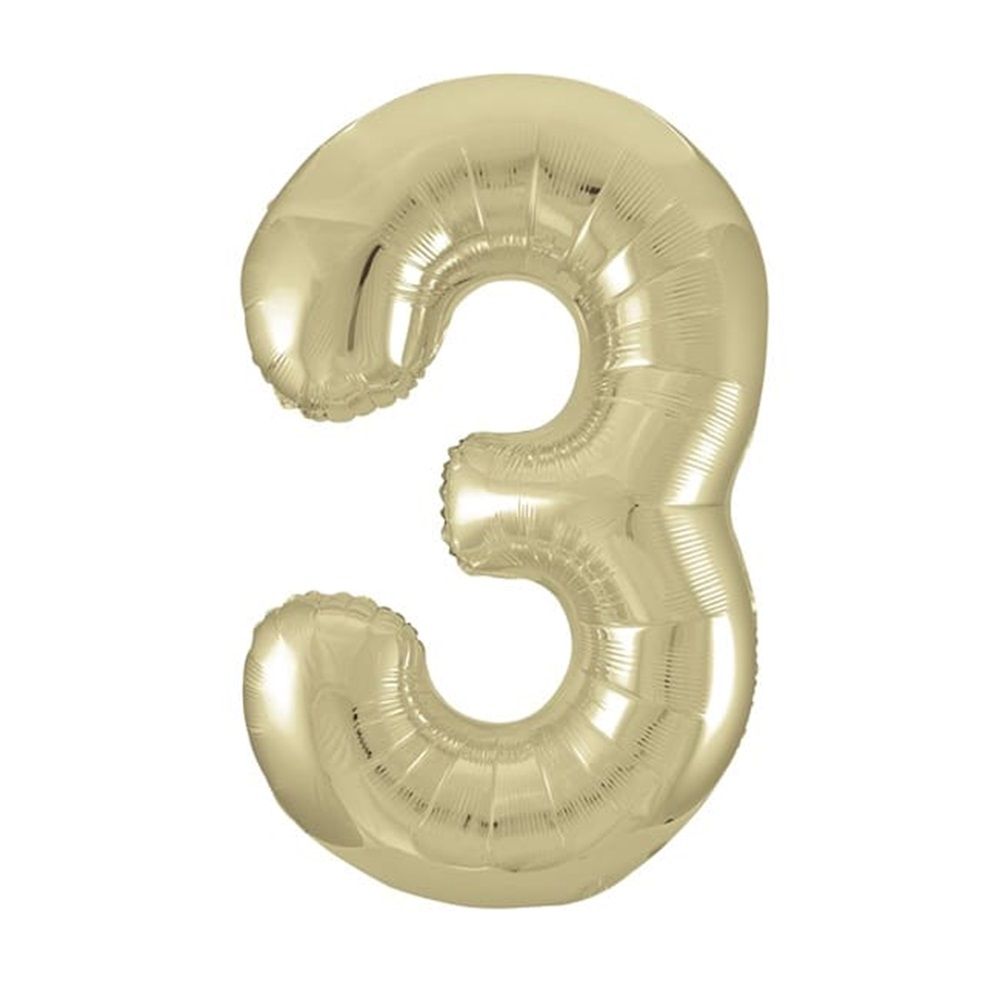 Unique - Number 3 Foil Balloon - Gold - 34-Inch